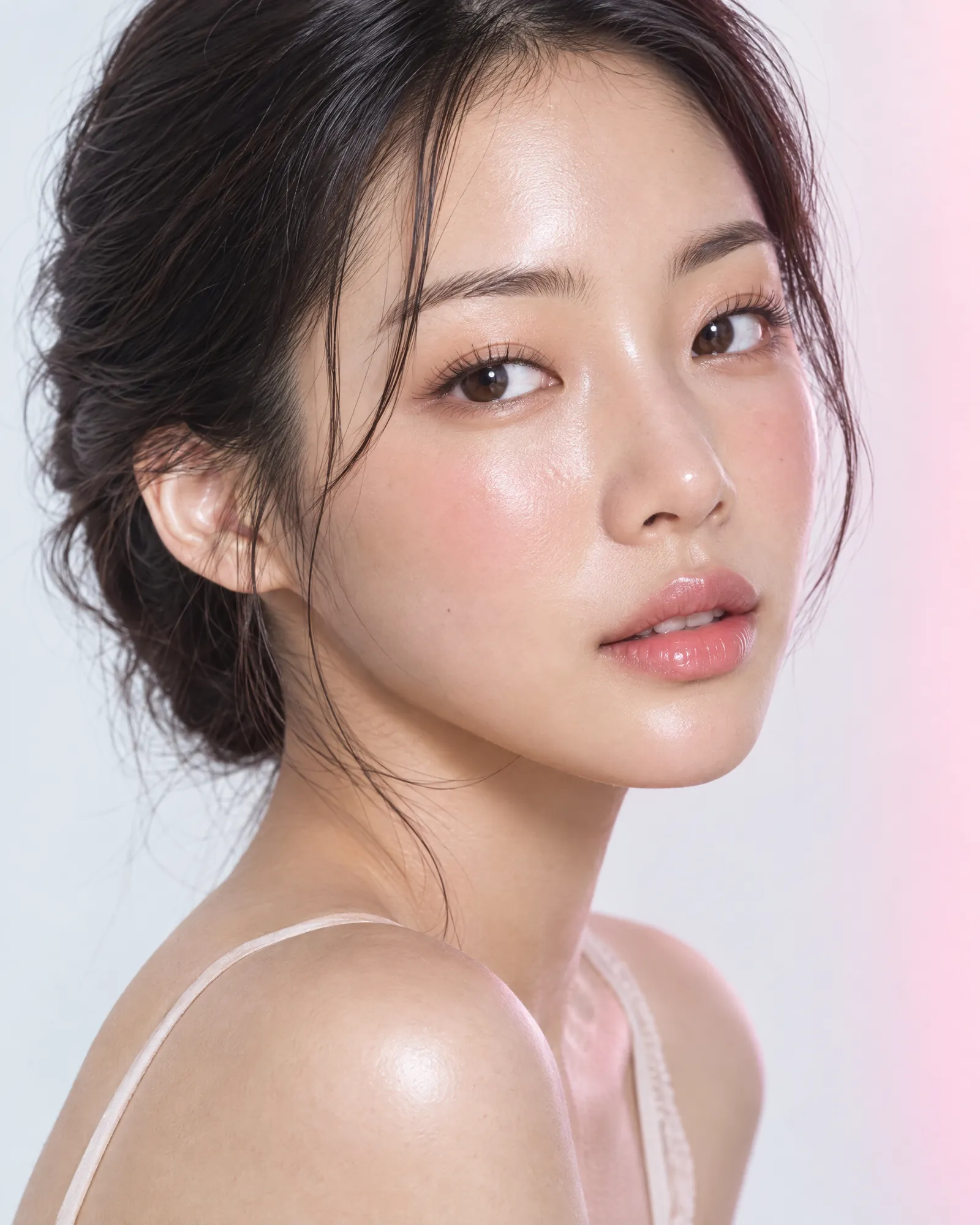 Close-up of luminous, dewy skin